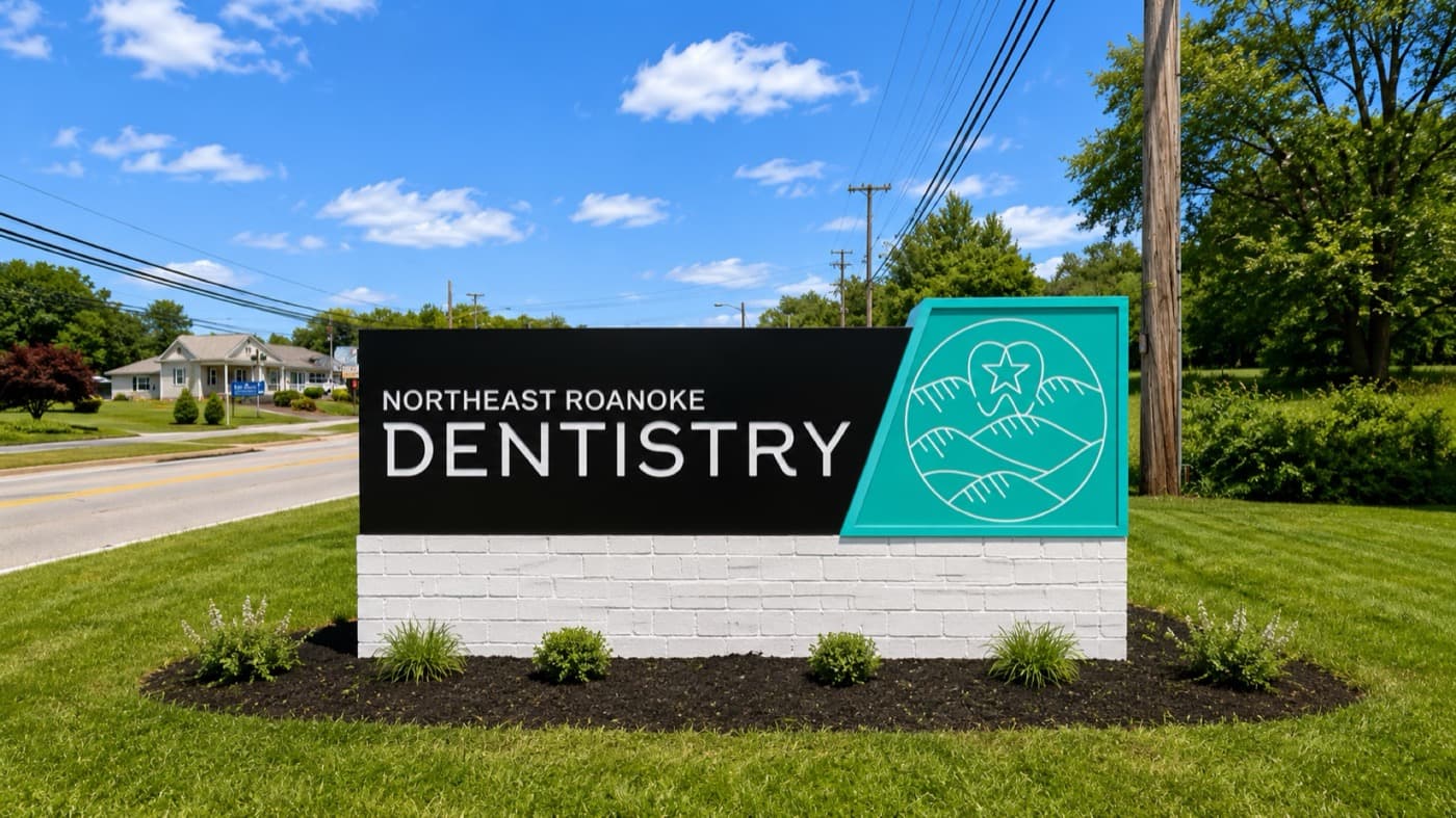 Northeast Roanoke Dentistry monument sign at the street